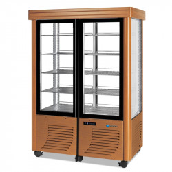 Vitrine réfrigérée positive 800L 4 faces vitrées classique verni en bois étagères carrées SCAIOLA